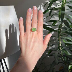 Green gemstone 925 silver gold plated stacking ring